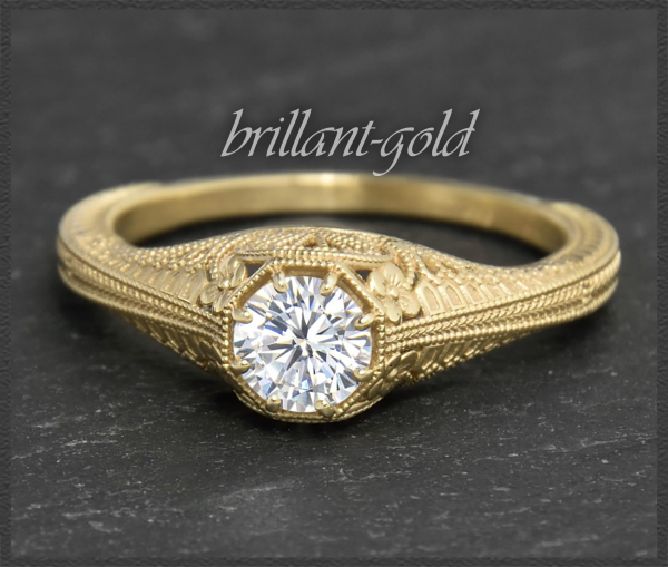 Ring mit 0,50ct Brillant, 585 Gold, Jugendstil Design